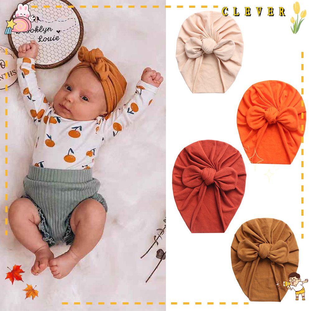Mũ khăn xếp quấn đầu thiết kế thắt nơ làm từ vải cotton mềm mại thời trang dễ thương cho bé gái sơ sinh