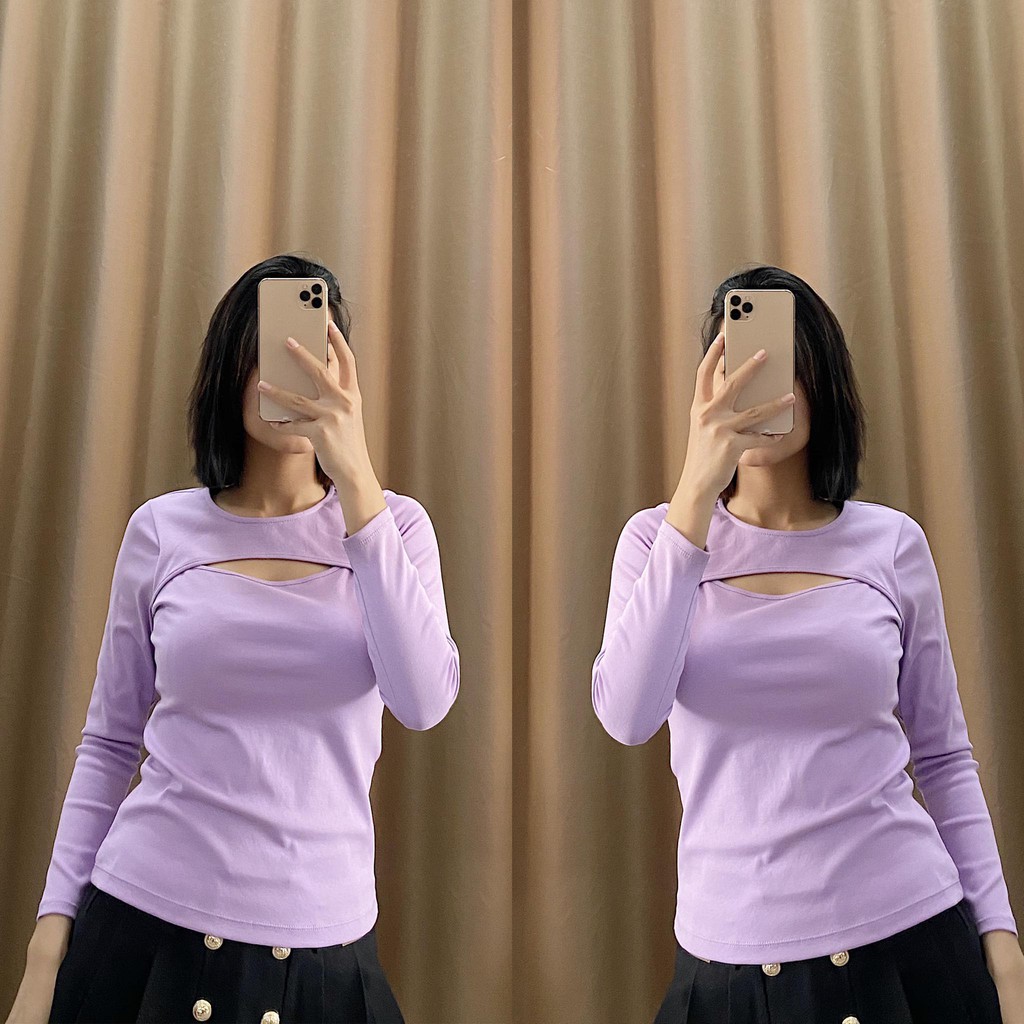 Áo thun trơn tay dài hở ngực