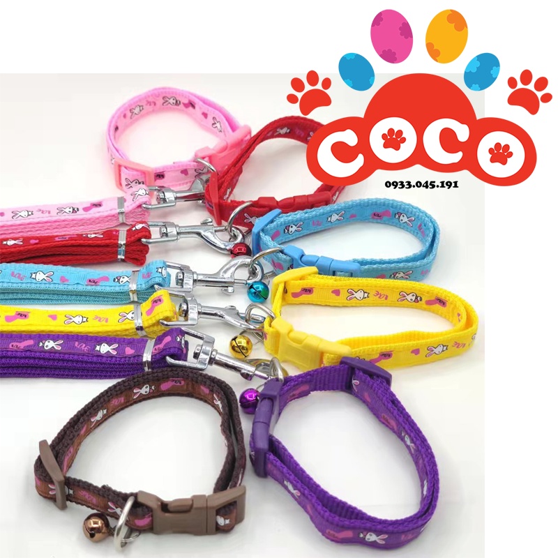 Bộ dây dắt chó mèo kèm vòng cổ có chuông