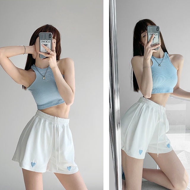 Quần Đùi Ống Rộng Eo Chun Nữ Hình Trái Tim Phong Cách,Quần Short Dây Kéo Cạp Cao Nhiều Màu Chất Thoáng Mát