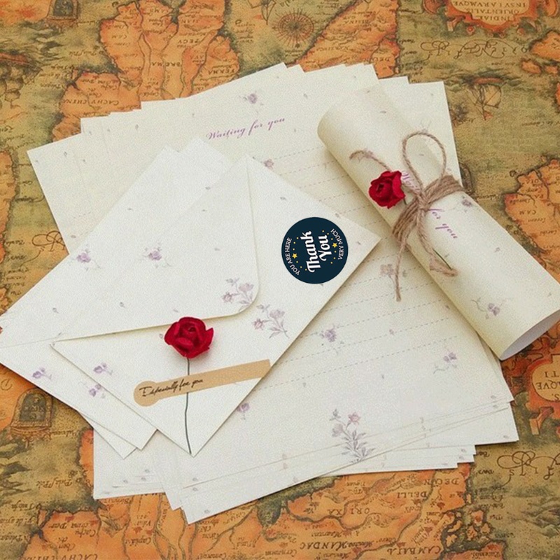 Set 500 nhãn dán họa tiết Thank You và hoa độc đáo cho các cửa hàng