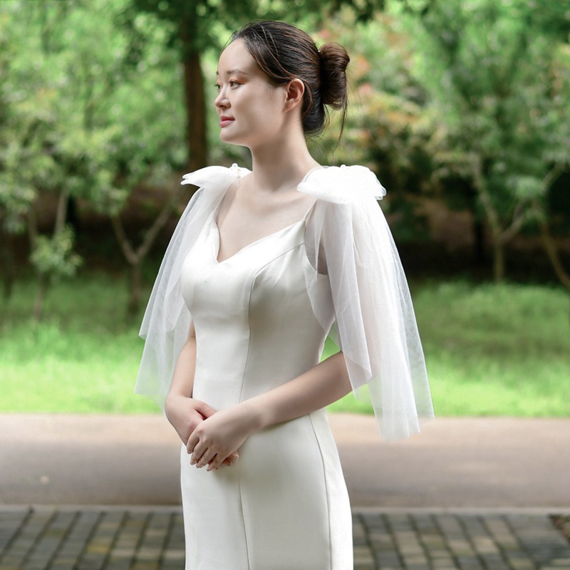 Khăn Choàng Vai Đính Ngọc Trai Giả Lấp Lánh Phong Cách Ngọt Ngào Cho Cô Dâu