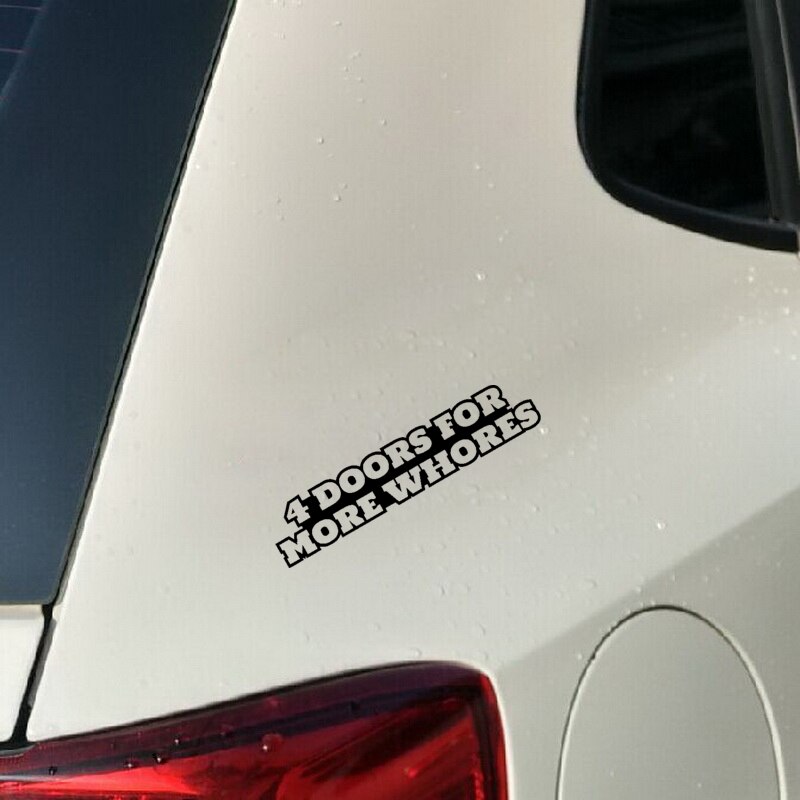 Miếng sticker &quot;4 DOORS FOR MORE WHORES&quot; dán trang trí ô tô kích thước 16cm x 3cm