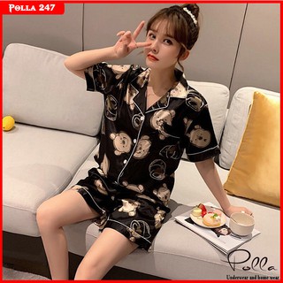 Bộ mặc nhà cộc tay polla p504, bộ mặc nhà chất lụa cao cấp, kiểu dáng pizama họa tiết siêu xinh