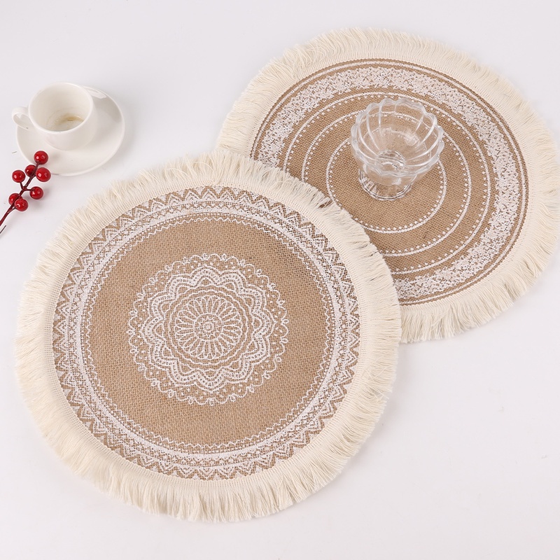 Tấm lót bàn ăn bằng cotton lanh chống trượt phong cách Bohemian đơn giản