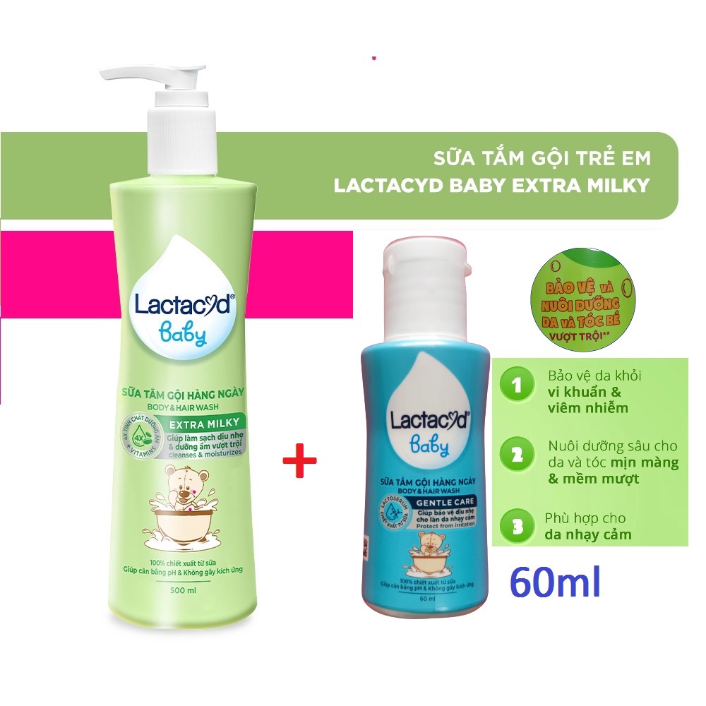 Sữa Tắm gội toàn thân cho bé Lactacyd Milky 500ml