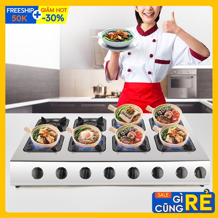 Bếp ga 8 họng công nghiệp, bếp gas 8 cửa làm bánh xèo, mỳ cay