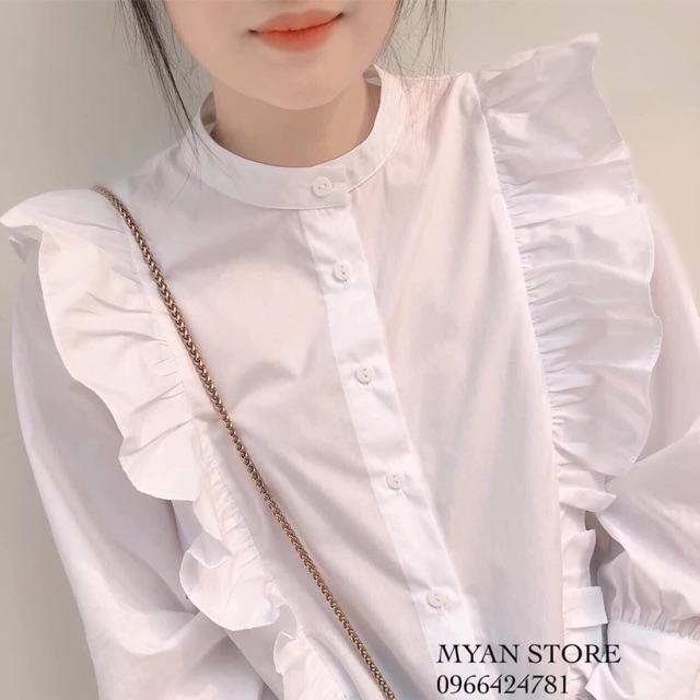 Áo sơ mi trắng cổ trụ bèo cánh tiên xinh xỉu