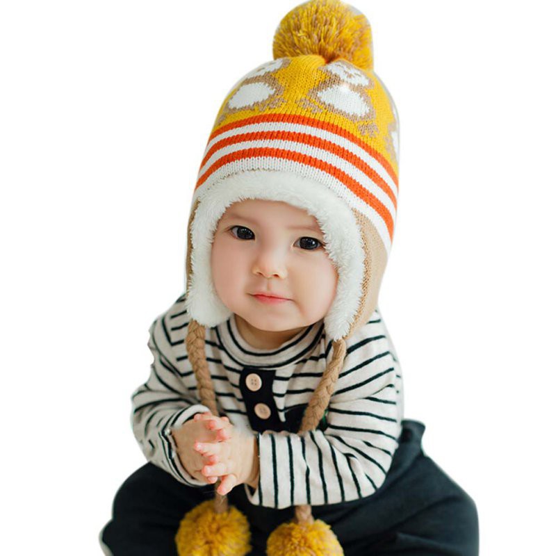Mũ len thiết kế vành chụp tai giữ ấm dễ thương cho em bé
