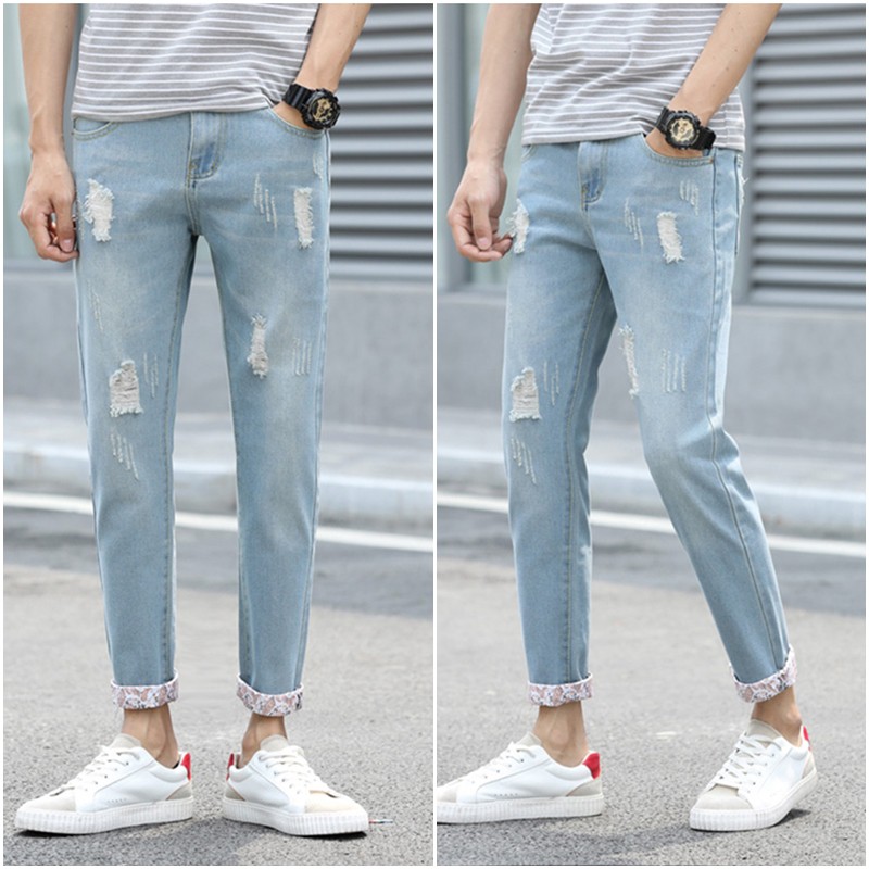 Quần Jeans Dài Rách Gối Thời Trang Dành Cho Nam