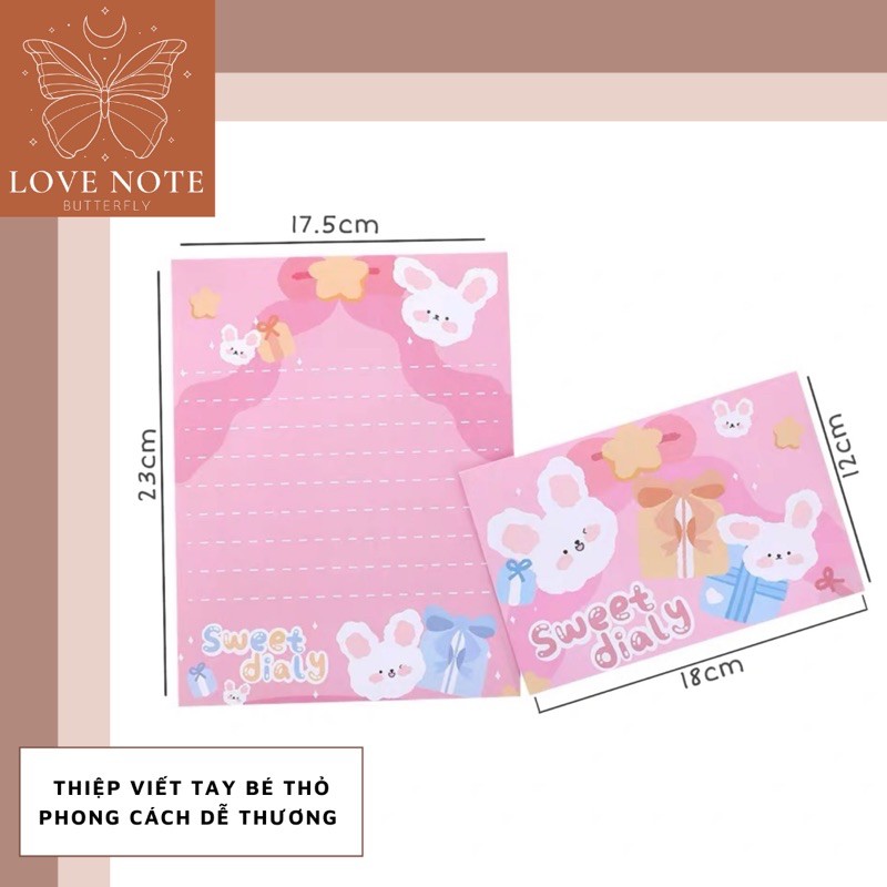 Thiệp, thư tay hình bé thỏ đáng yêu tặng kỷ niệm, sinh nhật, lễ tết, 14/2 8/3 20/10 24/12, noel, cảm ơn