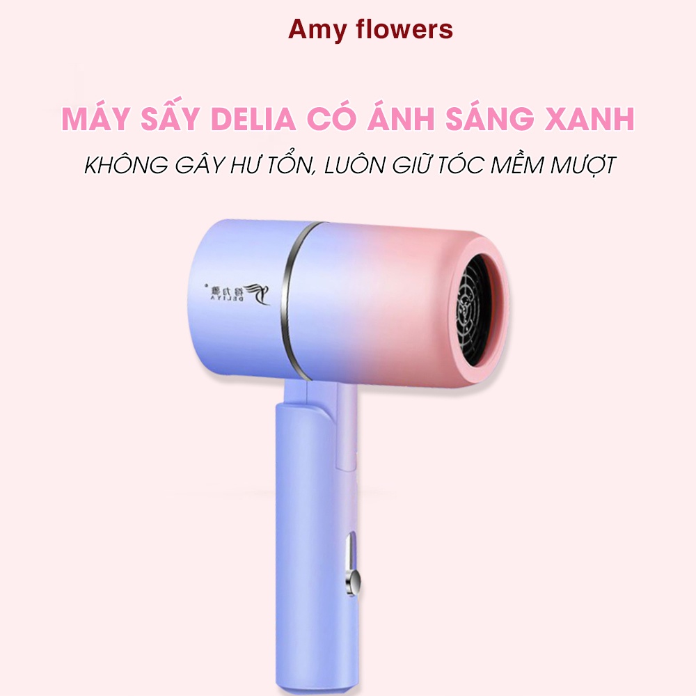 Máy sấy tóc mini AMY FLOWERS gấp gọn tạo kiểu tóc chuyên nghiệp công suất lớn 1000w bảo hành 12 tháng