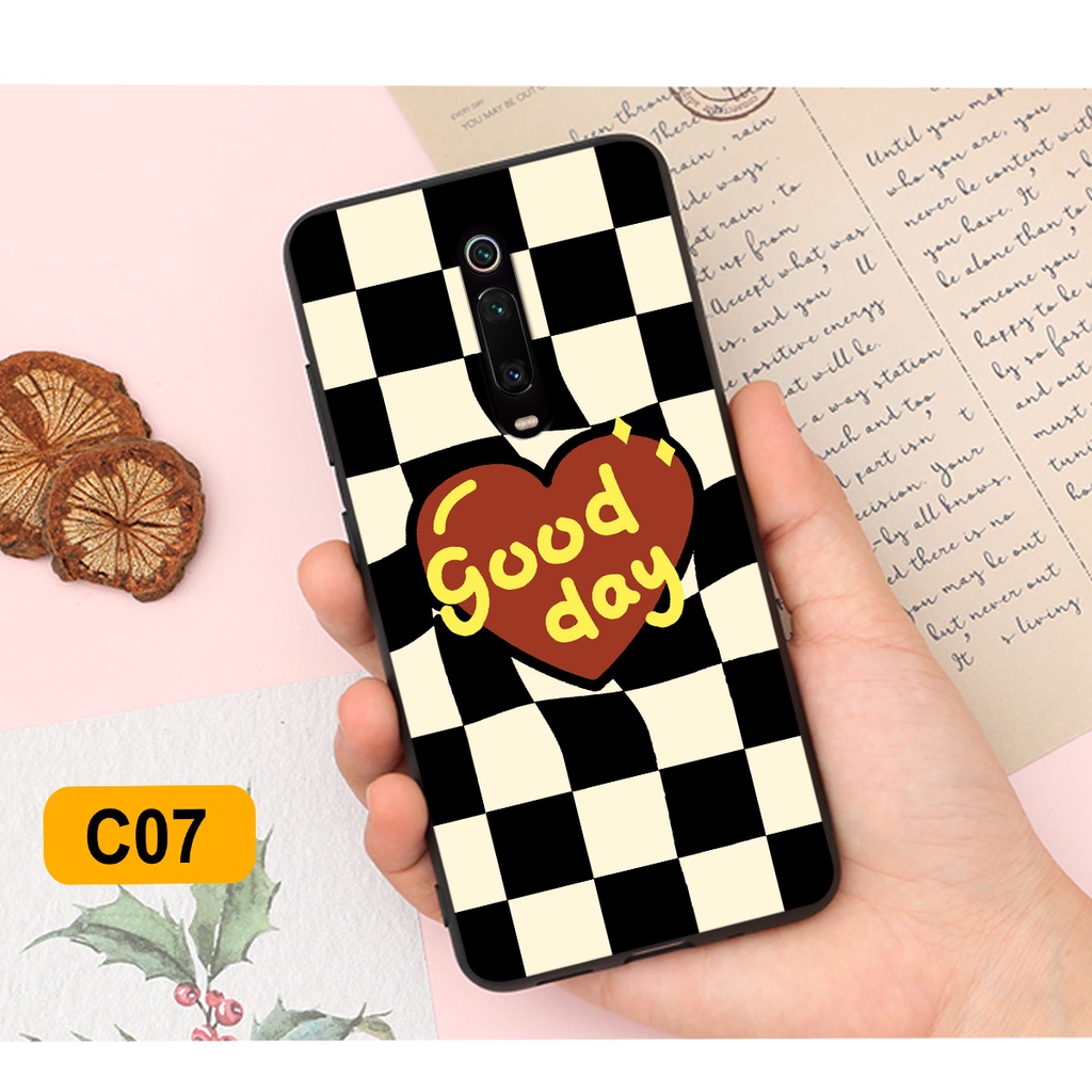 Ốp lưng Redmi K20/K20 Pro - Redmi K30 - Xiaomi Mi 9T in hoạ tiết caro trái tim đen trắng, gấu bear cute đáng yêu