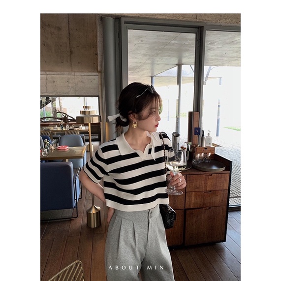 áo polo croptop kẻ xinh phong cách Hàn Quốc (ảnh thật ở cuối)