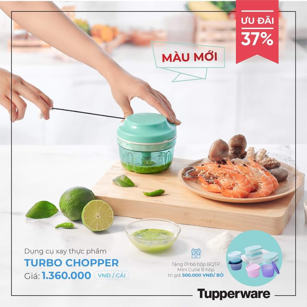 Máy Xay, Trộn Thực Phẩm Turbo Chopper Tupperware, Dụng Cụ Xay Gia Vị( Tặng Bộ Hộp Bqtp Mini Cute 8 hộp 500k)