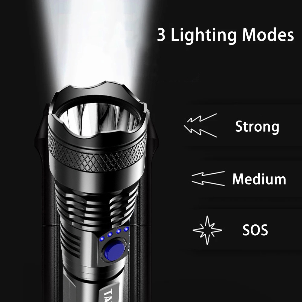 Đèn Pin LED ABS Siêu Sáng Chống Thấm Nước Có Thể Sạc Lại Bằng Cổng USB Tiện Dụng