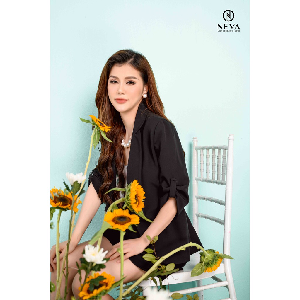 Áo Blazer Nữ NEVA Tay Lỡ Màu Đen Trắng Hồng W620282