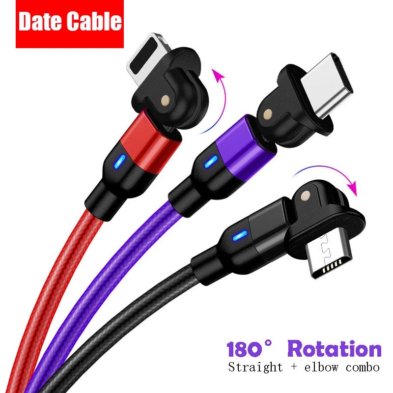 1 Bộ Sạc Nhanh 3A 180°Cáp Sạc Type C Đầu Usb Chất Lượng Cao Cho Điện Thoại Android