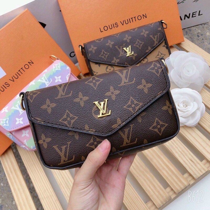 Túi đeo chéo in hoạ tiết lv tặng kèm túi mini
