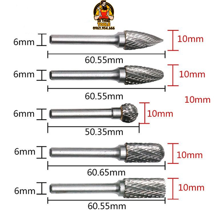 MŨI MÀI KHẮC LÀM LŨA GỖ, KIM LOẠI BẰNG THÉP HỢP KIM VONFRAM CỐT 6mm