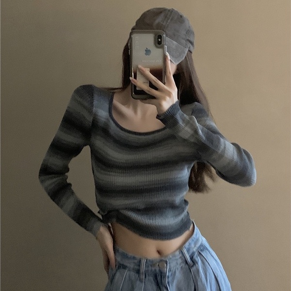 Áo Dệt Kim Tay Dài Trễ Vai Eo Cao Thời Trang Quyến Rũ Cho Nữ