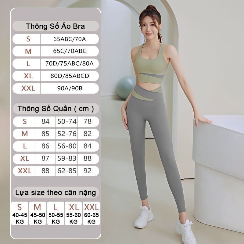 Bộ quần áo tập gym nữ vải thun lạnh co giãn 4 chiều có mút ngực - Set quần dài và áo bra KENZI-68