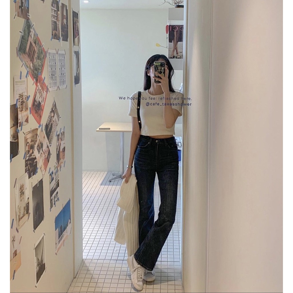 Quần jean flared jean 9 màu lưng cao ống đứng loe nhẹ form hàn, màu xám vải nhập xịn hàn quốc | BigBuy360 - bigbuy360.vn