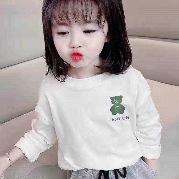Áo thun tay dài 100% cotton thời trang xuân thu Nhật Bản và Hàn Quốc màu trắng cho bé trai và bé gái