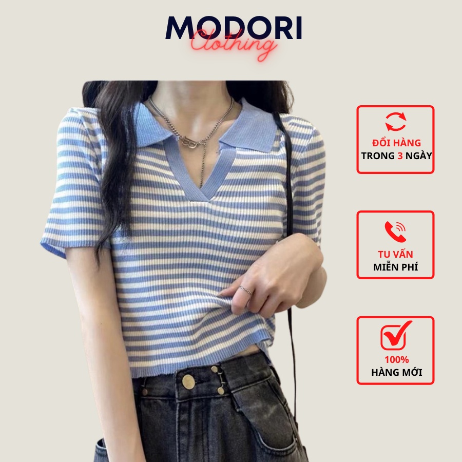 Áo len nữ mỏng có cổ cộc tay thu đông kẻ ngang 3 màu đẹp