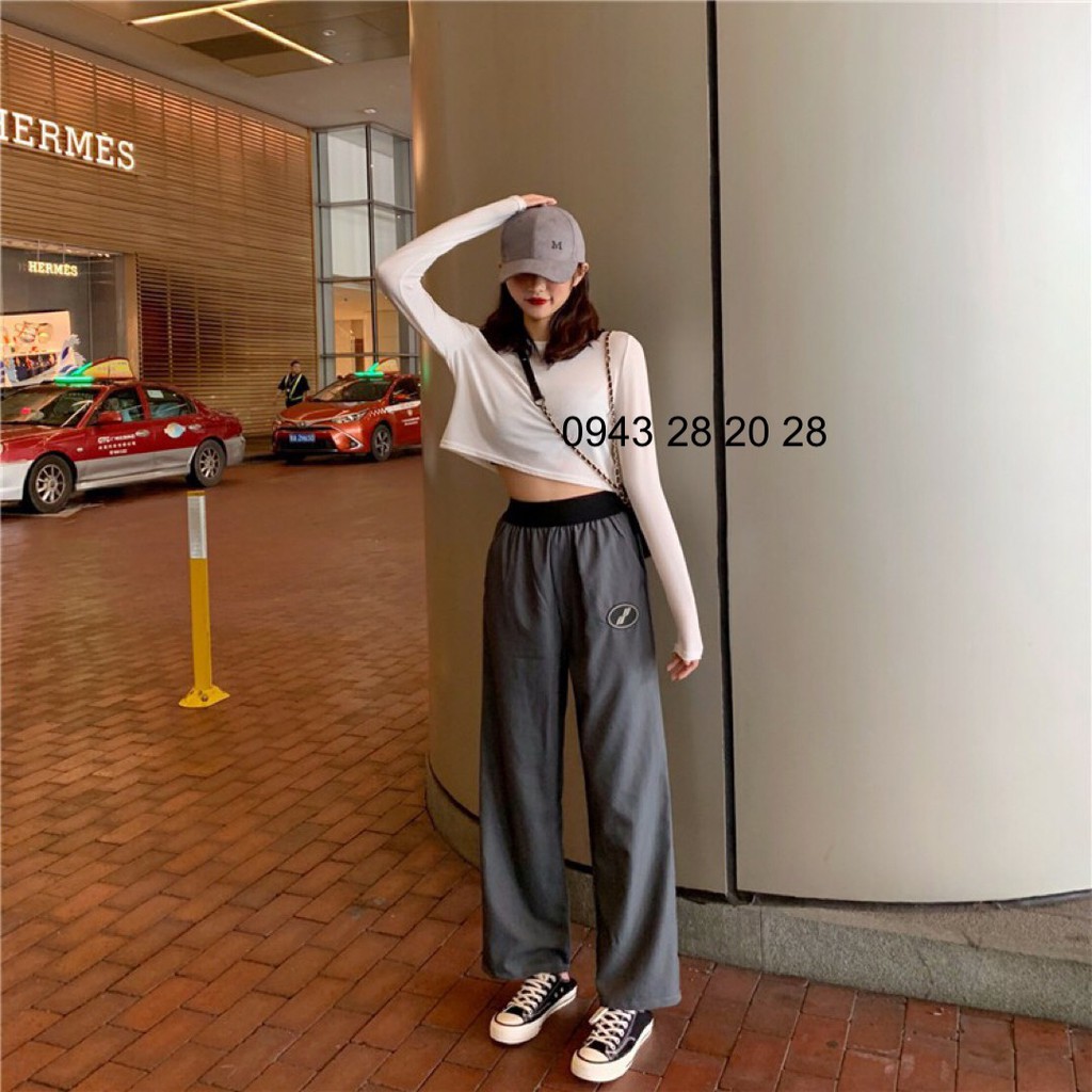 áo croptop dài tay trơn phom rộng cổ tròn phong cách hàn quốc nhiều màu