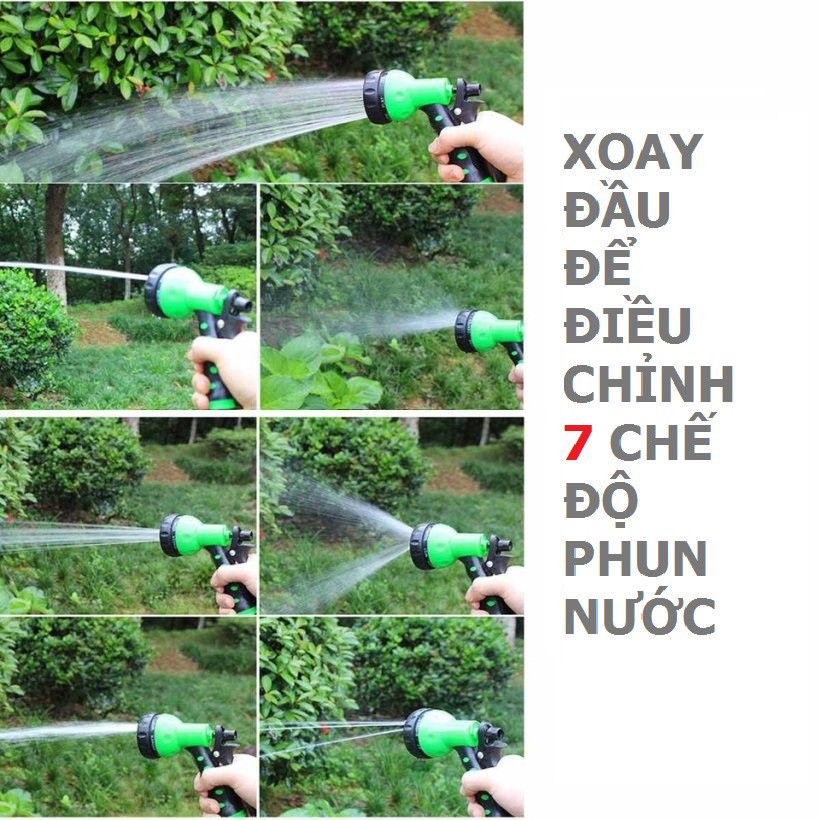 Bộ vòi xịt nước tưới cây đa năng, Vòi phun tưới cây, rửa xe đa năng 7 chế độ kèm 15m dây tưới chịu áp