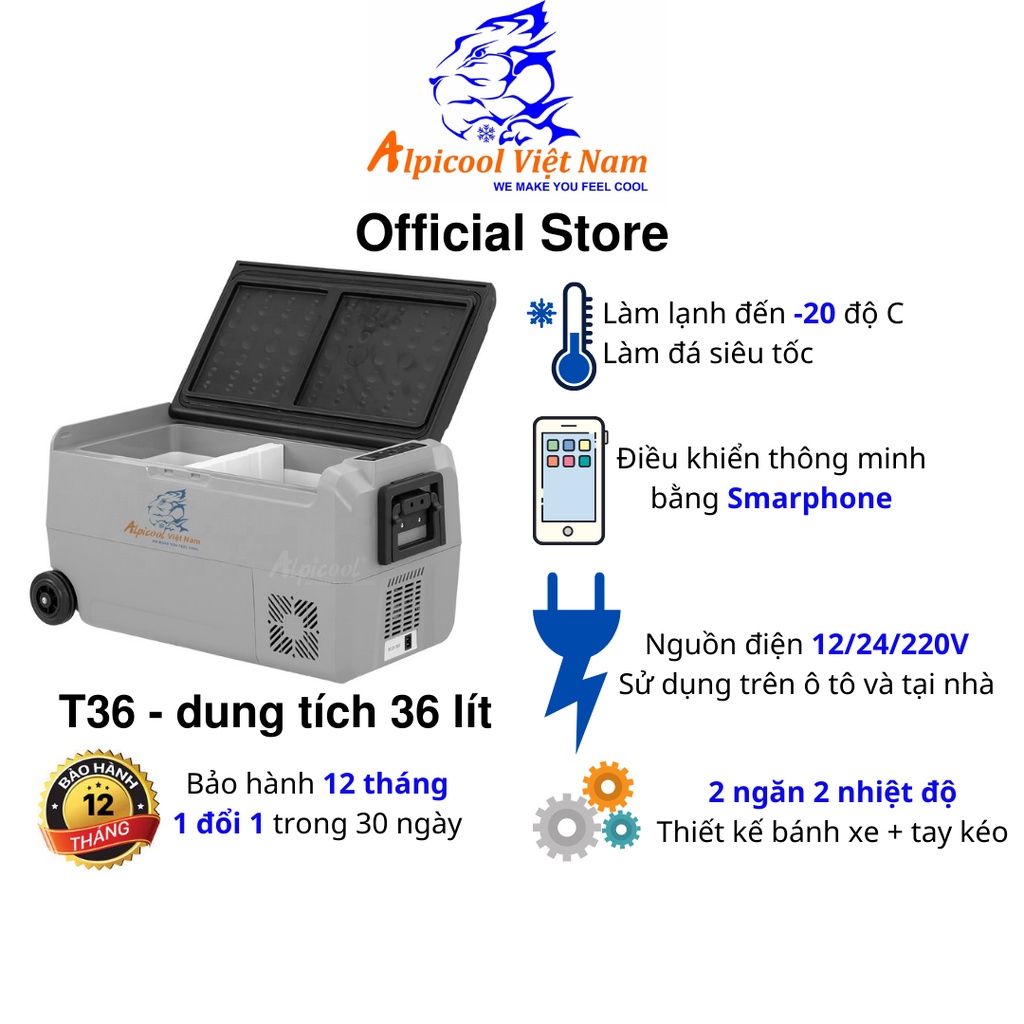 Official Store - Tủ lạnh mini ô tô Alpicool Việt Nam 36 lít 2 ngăn chính hãng, cắm trại, dã ngoại,du lịch, bảo quản