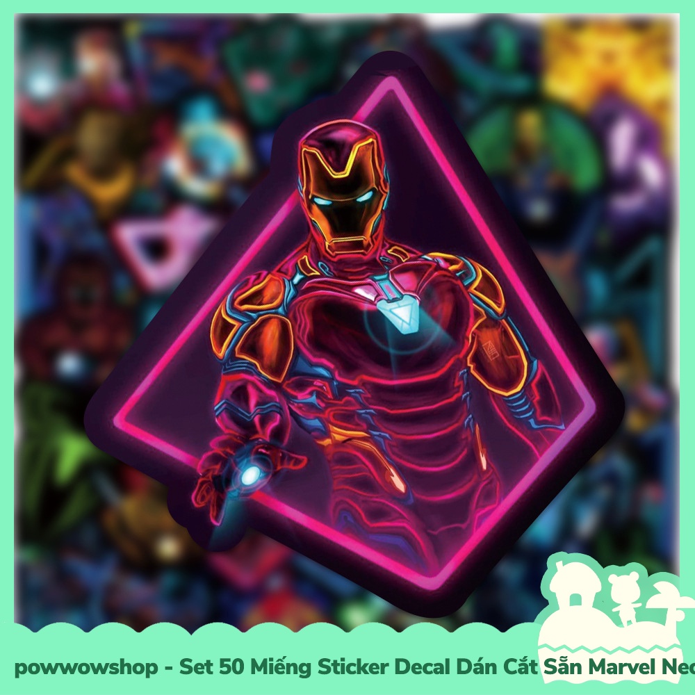 [Sẵn VN - Hỏa Tốc] Set 50 Miếng Sticker Decal Cắt Sẵn DIY Dán Trang Trí Vật Dụng Mẫu Marvel Superheroes Neon Style Stage