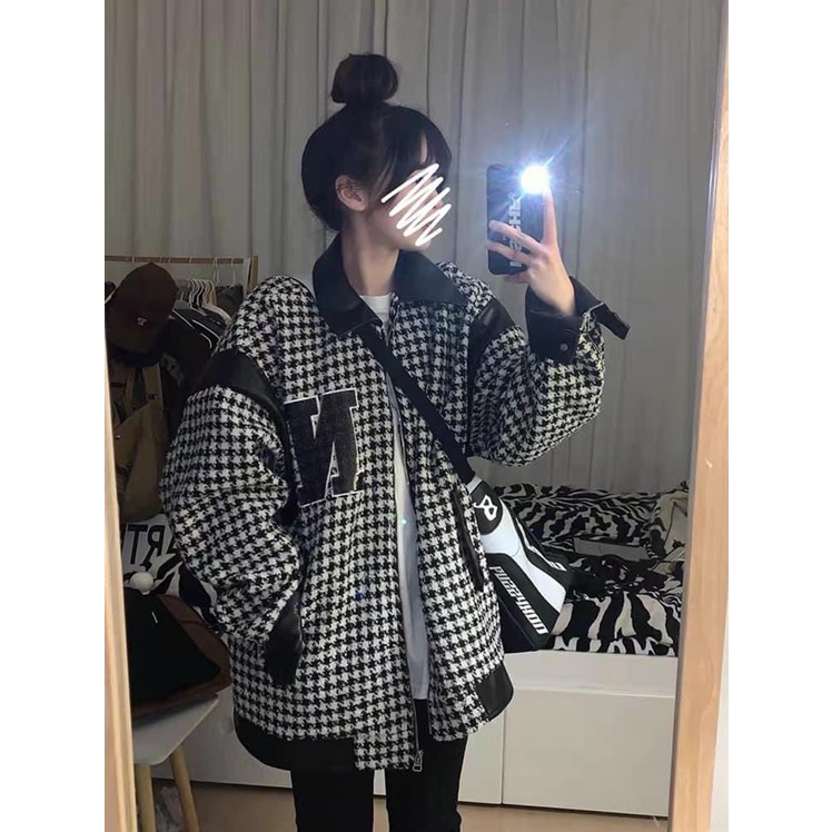Áo Khoác Nữ, Áo Khoác Chữ N Dạ Tweet Họa Tiết Răng Sói