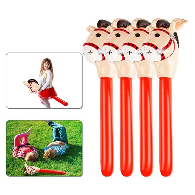 3 PCS Inflatable Horse Heads Cowgirl Stick PVC Balloon Outdoor Educational Toys for Children Babies Birthday Gifts