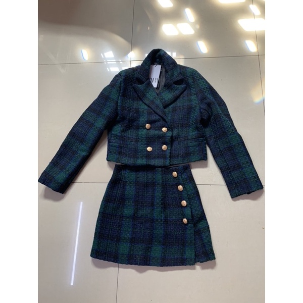 Set dạ kẻ caro XS