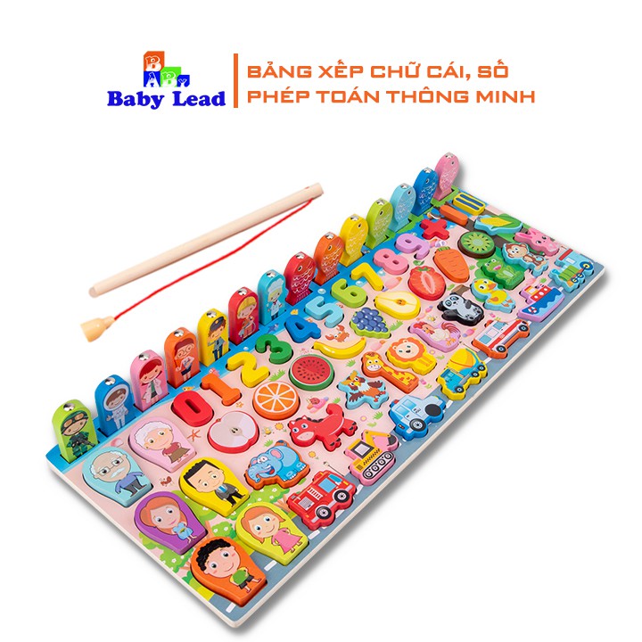 Bảng xếp hình chữ cái BayBy Lead bộ ghép chữ cái,số, hình nhân vật, xe ô tô, các loại hoa quả bằng gỗ cho bé