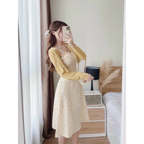 SALE TẾT-Set đầm hoa nhí kèm áo khoác phong cách ngọt ngào- hàng thiết kế