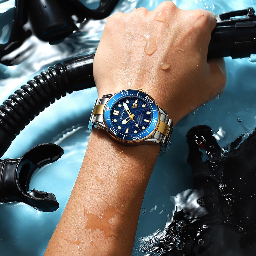 CRRJU Men's Waterproof Quartz Watch Fashion Sports Stainless Steel Strap Automatic Date Luminous 2192