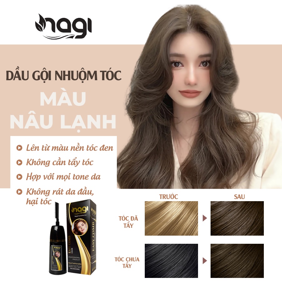 Dầu gội nhuộm tóc màu Nâu Lạnh Nagi Cold Brown 01 chiết xuất từ thiên nhiên chai 400ml