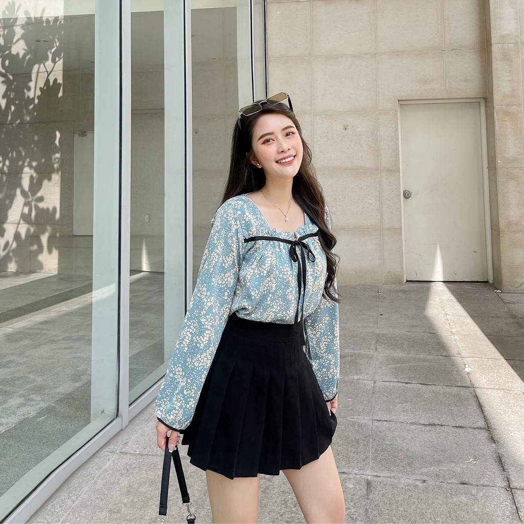 ❌FREESHIP- ÁO SƠ MI NỮ CỔ VUÔNG RUY BĂNG (MS120)