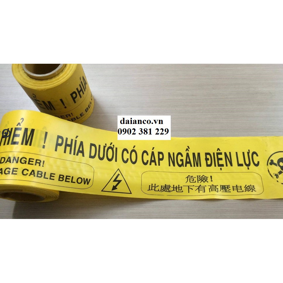Cuộn cảnh báo cáp ngầm điện lực màu vàng đen T2 15cm*100m