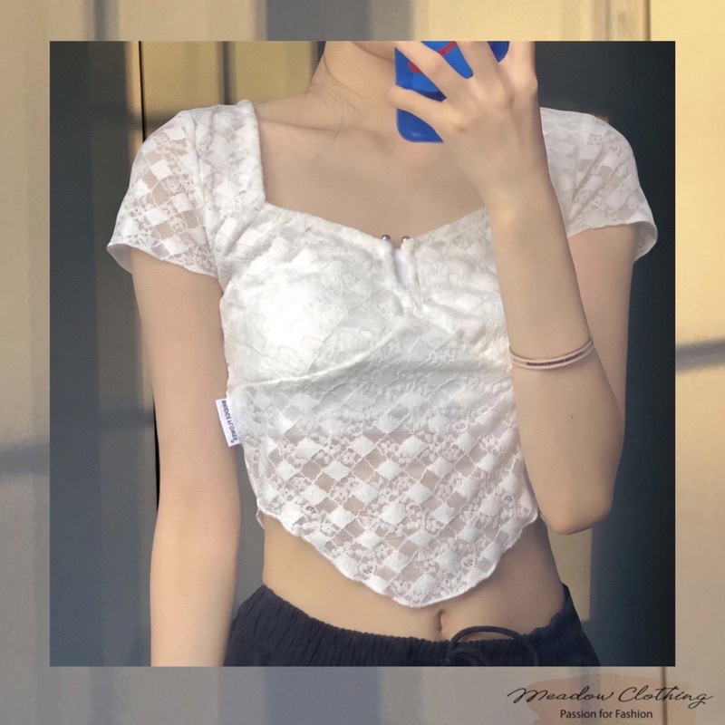 Áo Croptop tay ngắn chất liệu ren bo ngực xinh xắn / DOLIN CROPTOP - Meadow