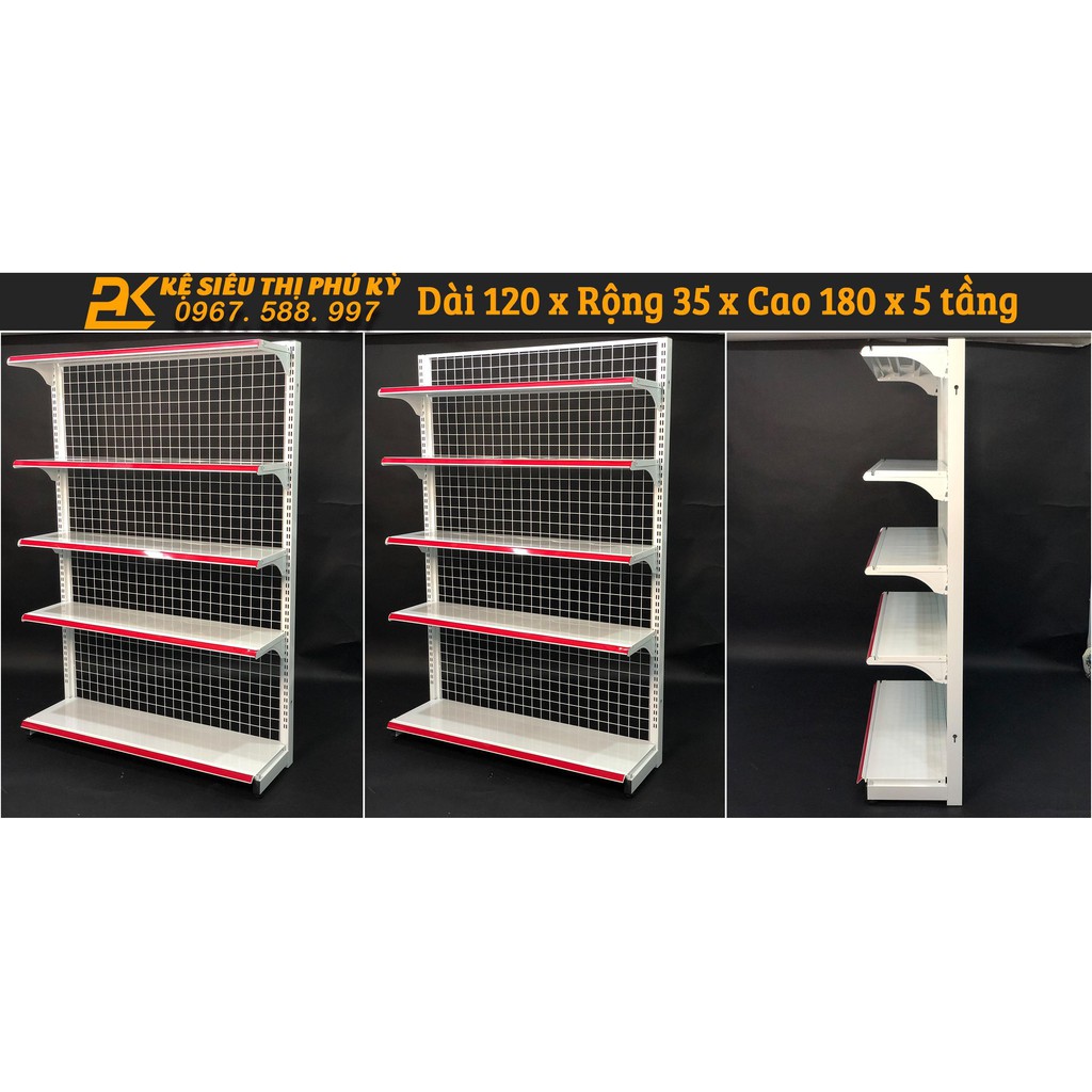 Kệ Siêu Thị Đơn Áp Tường  Dài 120 Rộng 35 Cao 180 x 5 Tầng