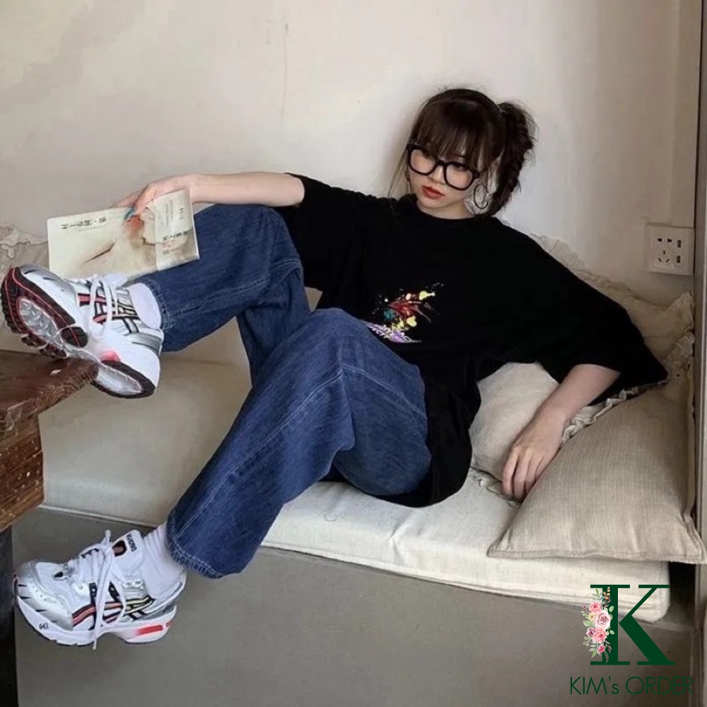 Quần jean nam nữ màu xanh than dáng Unisex ống suông rộng lưng cao phong cách Ulzzang basic chất liệu co dãn loại 1