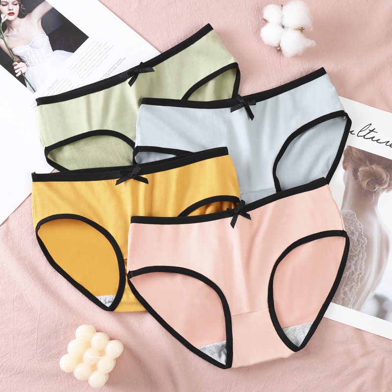 Quần lót nữ cạp vừa đính nơ, Quần lót cotton thoáng mát SAVILL LB02