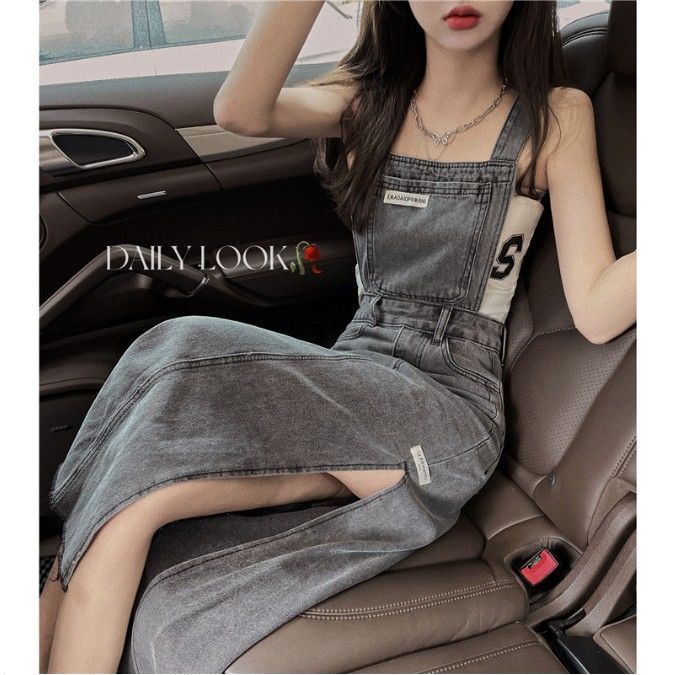 Đầm Yếm Denim Hai Dây Dáng Dài Xẻ Tà Eo Cao Thời Trang Xuân Hè Phong Cách Hàn Quốc Hàng Mới 2022 Dành Cho Bạn Nữ
