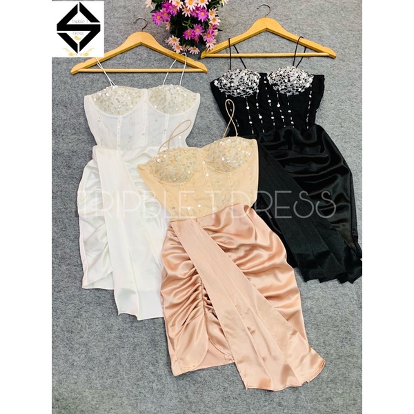 Đầm body dự tiệc 2 dây kết cườm TRIPBLE T DRESS - size M/L ( kèm ảnh/ video thật ) MS150Y