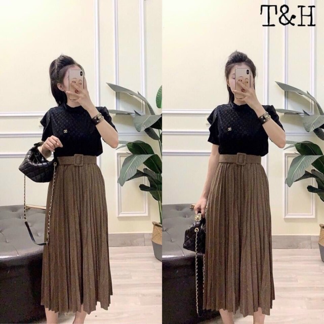 Chân váy dạ kèm đai hàng QC đẹp, Chân váy dáng dài xếp ly vải dạ CV1612 - NhiNhi Shop | BigBuy360 - bigbuy360.vn