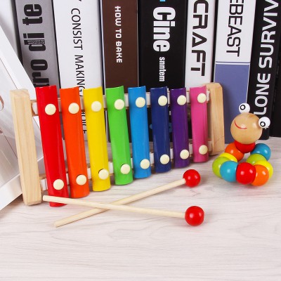 Combo đồ chơi: 1 Sâu gỗ uốn dẻo; 1 Đàn gỗ Xylophone 8 Quãng Cho Bé ( Loại Thường)